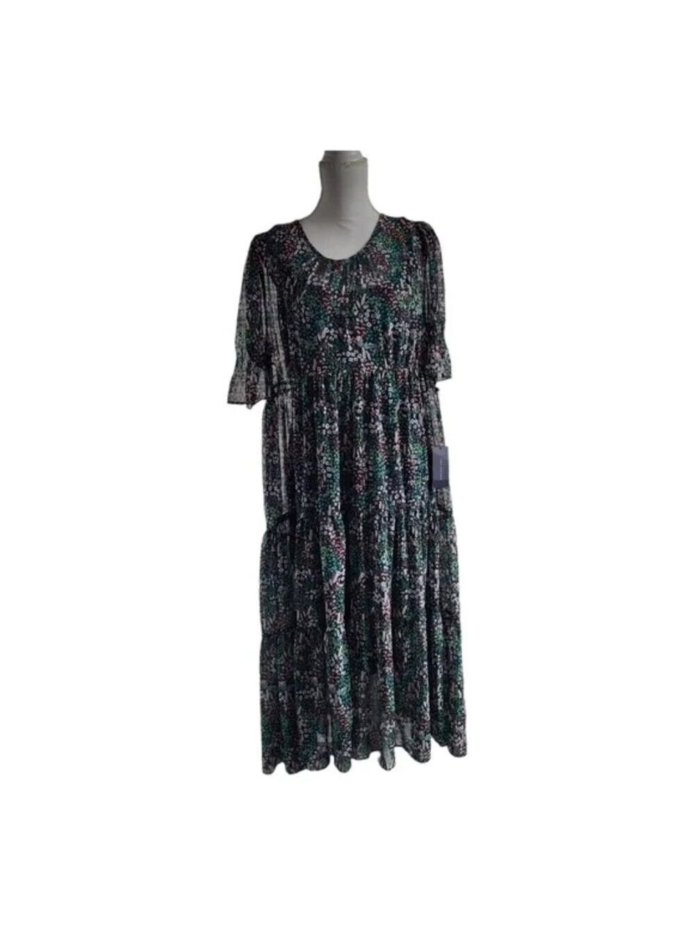 Tommy Hilfiger Floral Puff-Sleeve Midi Dress Size 14